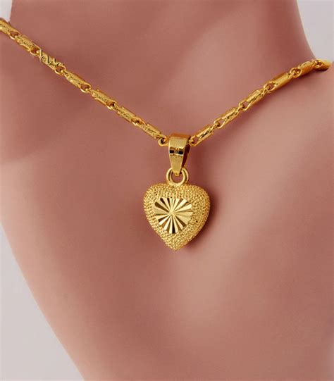 24k Gold Plated Heart Shaped Pendant Necklace For Woman Reoshop