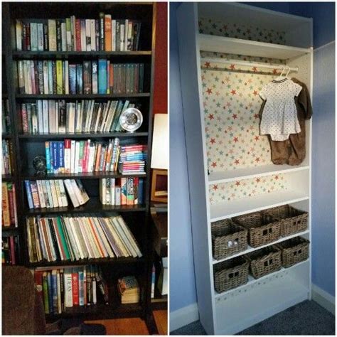This plus a custom floating desk i did for my office was my first attempted reno project so it didn't turn out perfect but i am happy with the final result. Ikea BILLY bookcase into nursery wardrobe. Paint, take the ...