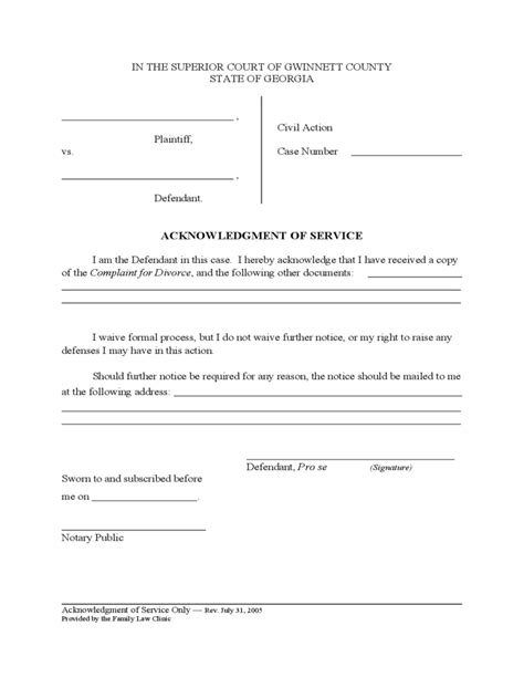 Acknowledgement Of Service Form Georgia Free Download