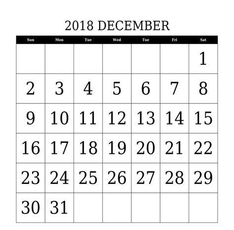 Calendar 2018 December Pdf Document Template Printable Calendar Word