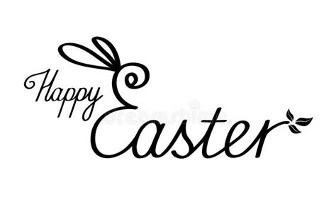 Happy Easter Text With Bunny Ears Black Lettering On White Stock