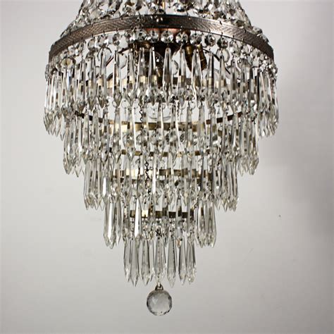 Spectacular Antique Five Tiered Chandelier With Original Crystal Prisms