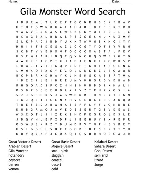 Gila Monster Word Search Wordmint