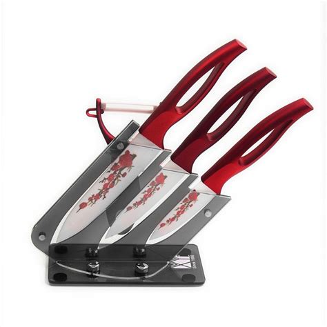 5 Piece Ceramic Knife Set With Knife Holder Red Flower Learn More At