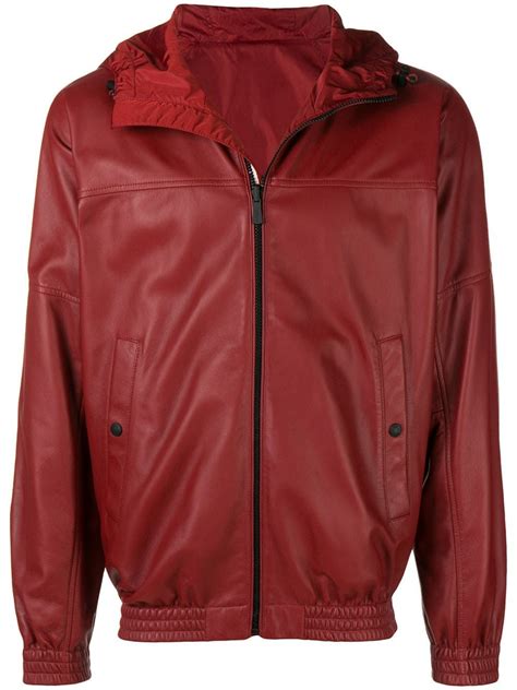 Bally Reversible Leather Hooded Jacket In Red Modesens Leather