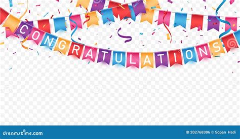 Congratulations Sign Letters Banner With Colorful Confetti Stock Vector