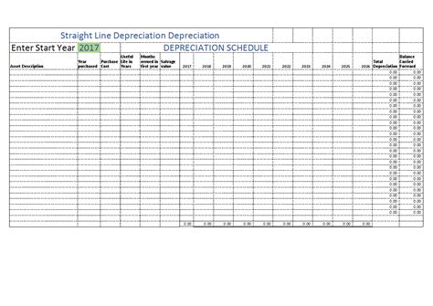 免费 Straight Line Depreciation Excel 样本文件在