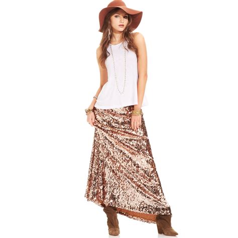 Free People Sequin A Line Maxi Skirt In Multicolor Rose Gold Lyst