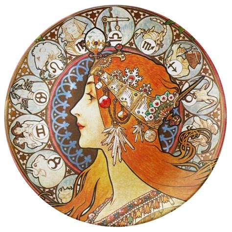 Alphonse Mucha La Plume Zodiac Art Nouveau Vintage Dinner Plate