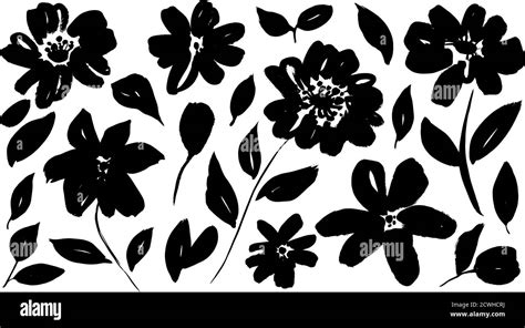 Spring Flowers Hand Drawn Vector Silhouettes Set Stock Vector Image