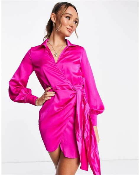 Never Fully Dressed Satin Wrap Mini Dress In Pink Lyst