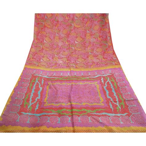 Vintage Sari 100 Pure Silk Red Sarees Printed Floral 5yd Etsy