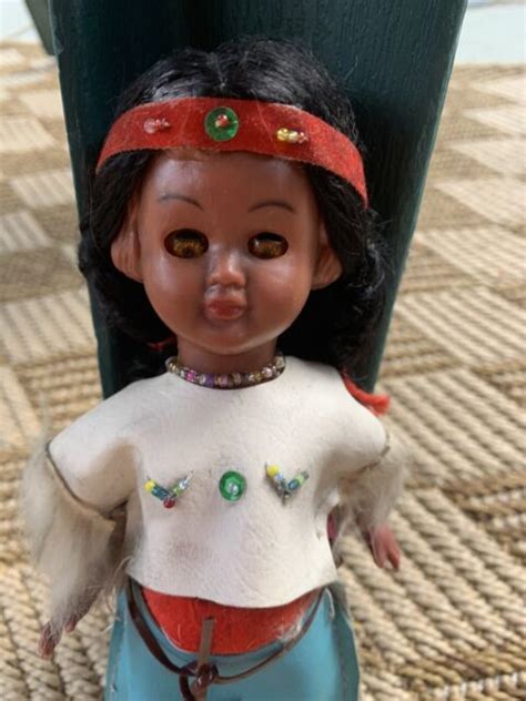 Vintage American Indian Doll Leather Clothes Beading Sleep Eyes Papoose Gs Ebay