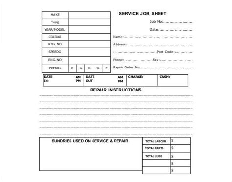 11 Free Job Sheet Templates Printable Word Excel And Pdf Formats