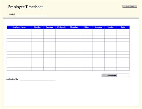 Weekly Time Card Template Free