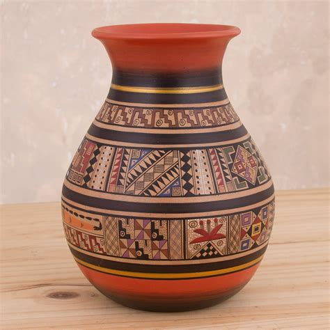 Hand Painted Ceramic Decorative Vase Crafted In Peru Iconic Vessel