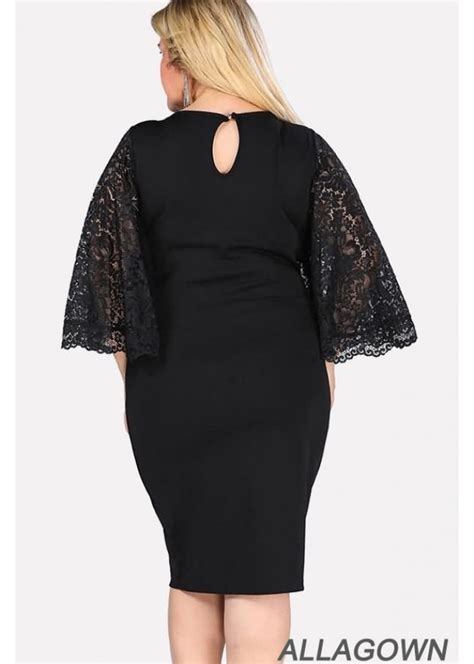 Lace Flare Sleeve Round Neck Sexy Party Bodycon Plus Size Dress
