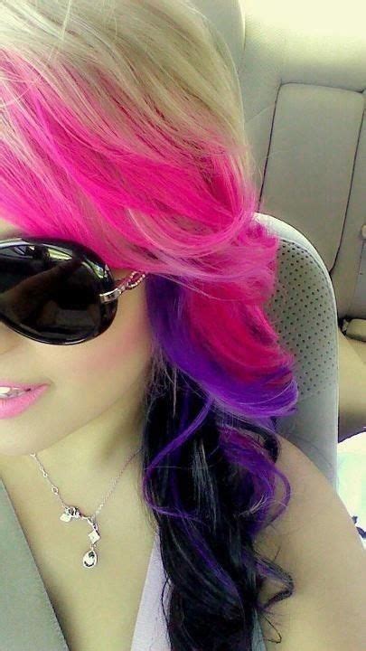 Black And Pink Hairstyles Purple And Pink Dyed With