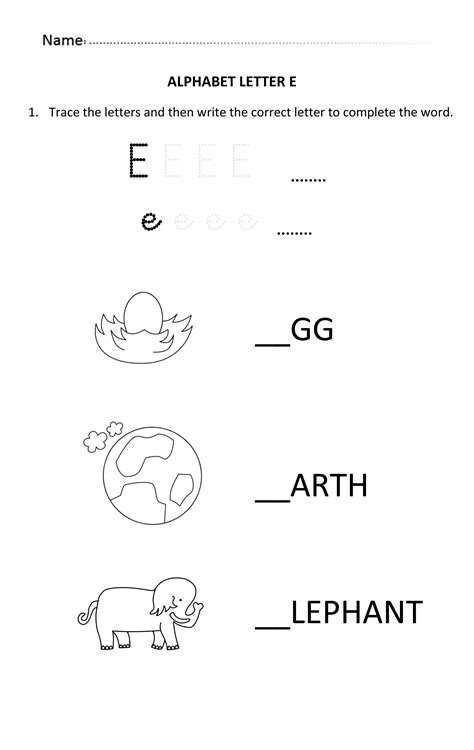 Worksheet for 5 to 6 years old kids. Learning and Writing Letter E for Year 1 Students ...