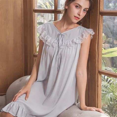Summer Nightgown Lace Princess Cotton Sleepshirt Women Short Sleepwear