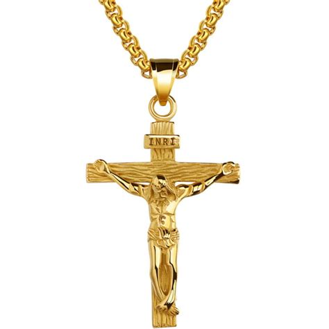 Lineave Mens Stainless Steel Jesus Christ Crucifixion Cross Pendant