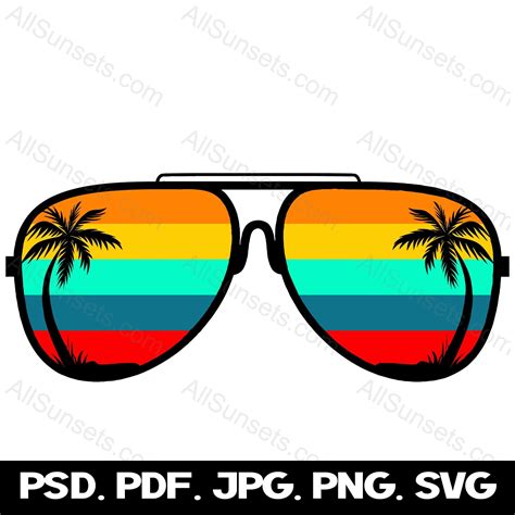 A Pair Of Sunglasses With Palm Trees And Rainbow Colors On The Lens