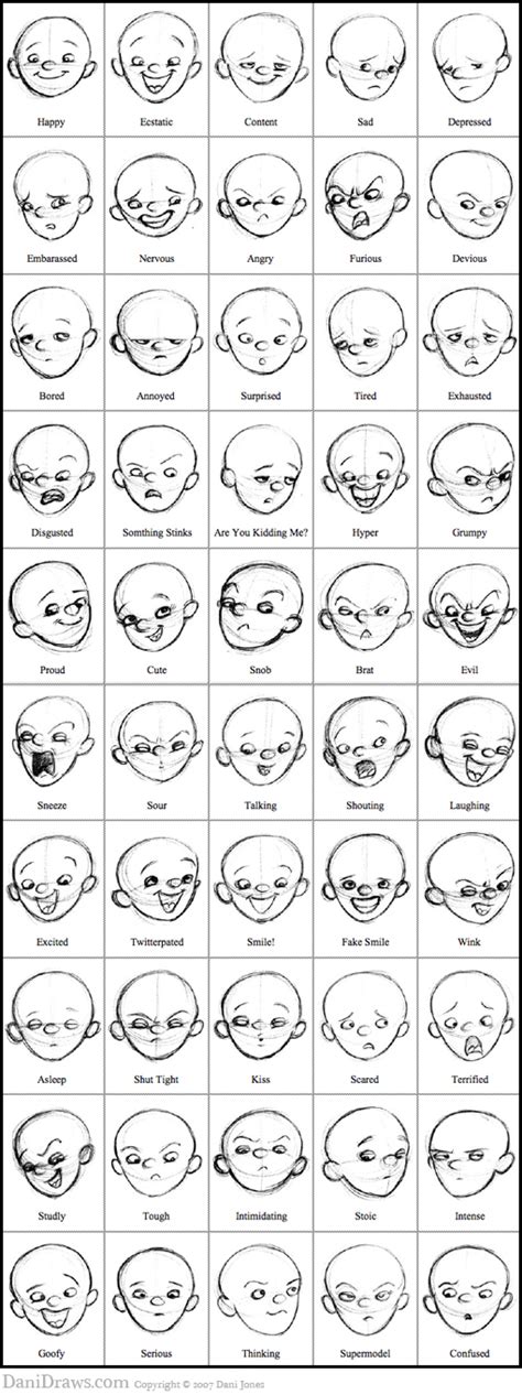 Reference Sheet With Cartoony Facial Expressions Facial Expressions
