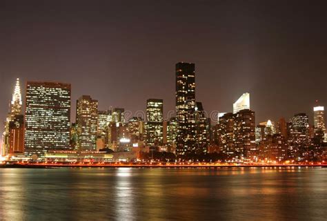 Manhattan Skyline At Night Stock Image Image Of Bridge 1493277