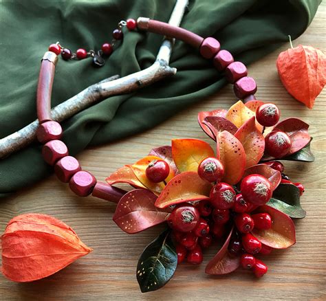 Fall Autumn Berry Necklace Fall Color Jewelry Dogwood Rosehip Etsy