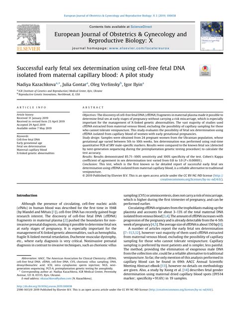 Pdf Successful Early Fetal Sex Determination Using Cell Free Fetal Dna Isolated From Maternal