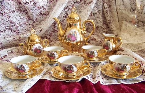 Porcelain Bavarian Demitasse Tea Set Service For 5 22kt Gold Etsy
