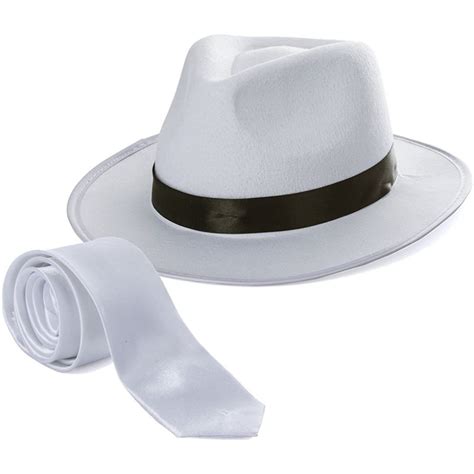 Fedora Gangster Hat Mobster Costume Felt Hat And White Neck Tie 2