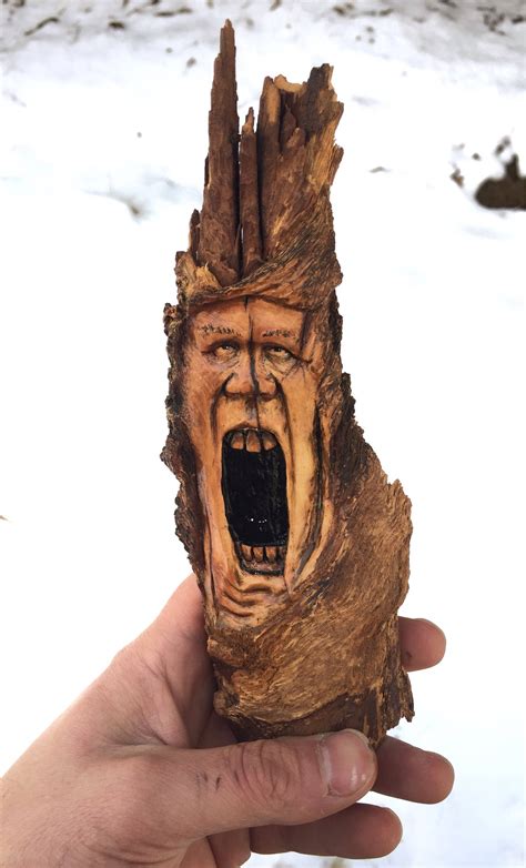Wood Spirit Carving Hand Carved Wood Art Face Sculpture Rustic Home