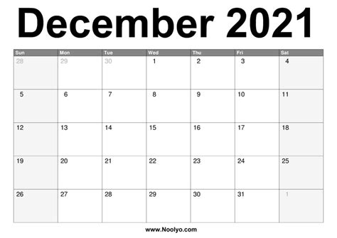Printable paper.net also has weekly and monthly blank calendars. December 2021 Calendar Printable - Free Download - Noolyo.com