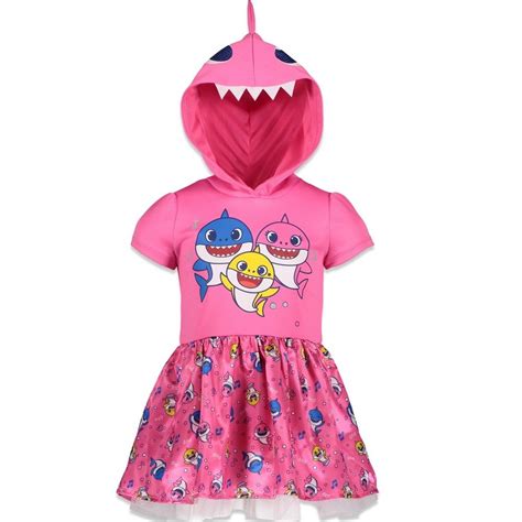 Pinkfong Baby Shark Toddler Girls Hooded Costume Short Sleeve Dress 2t