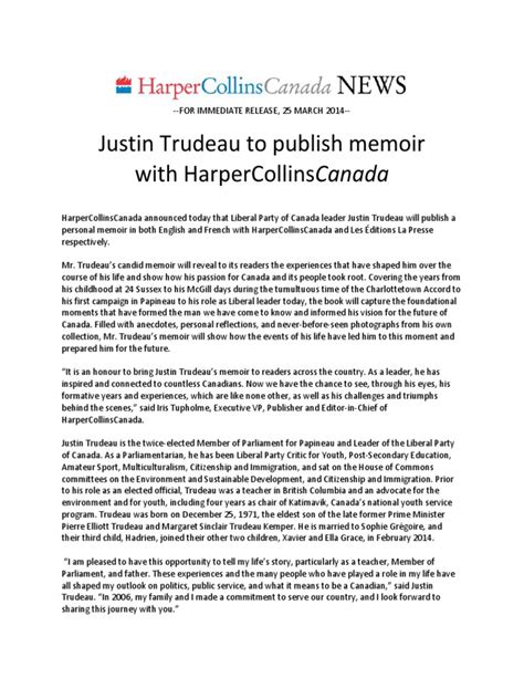 The announcement stands to give a higher profile to an ongoing debate that has been playing out largely beneath the radar of the mainstream media but to this point, they have offered few specifics. Justin Trudeau memoir announcement | Pierre Trudeau ...