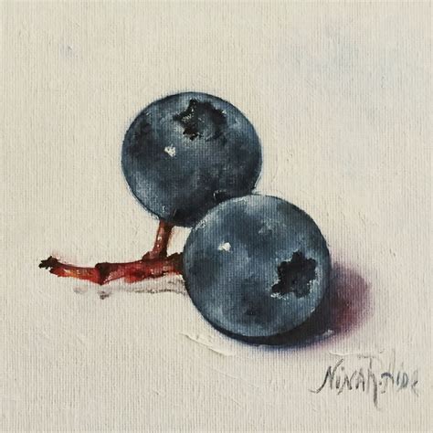 Blueberries Original Oil Painting Nina R Aide 6x6 Canvas Fruit Fine Art