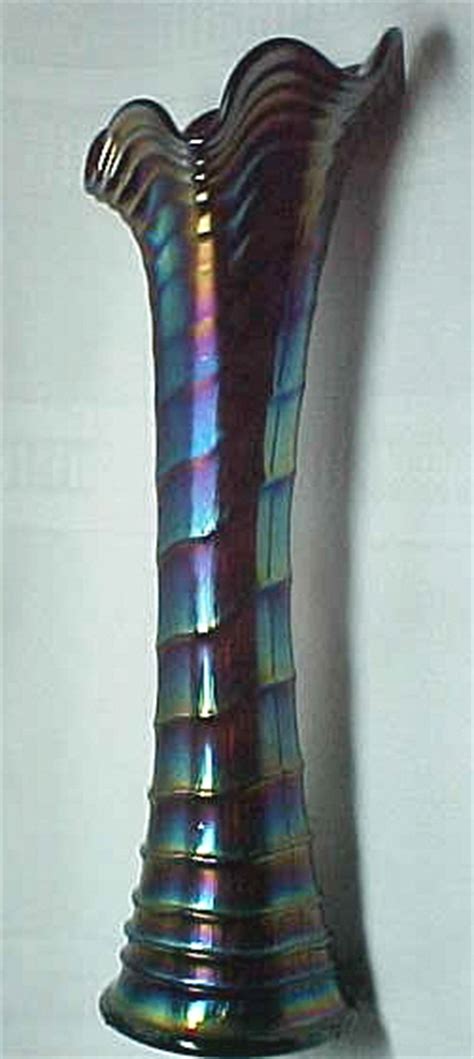 Imperial Carnival Glass Tall Ripple Vase Purple Electric Iridescence For Sale
