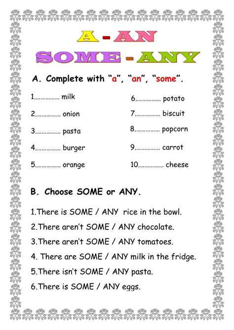 A An Some Any Interactive Worksheet Learn English Words Grammar