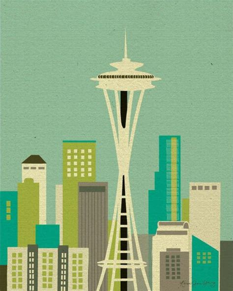 This Is A Stylized Graphic Design Print Of Seattle Featuring The Space