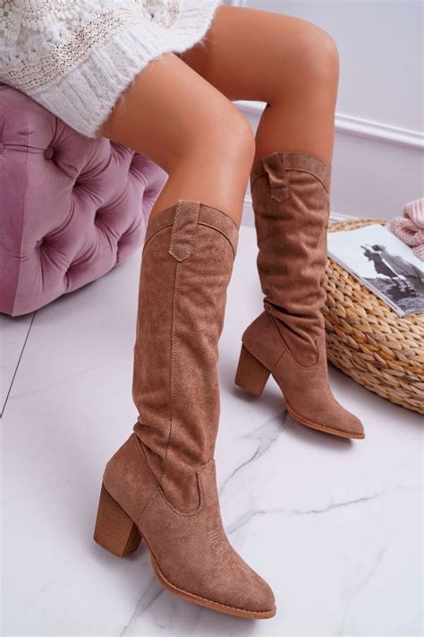 Womens Knee High Boots Suede Beige Lemane Cheap And Fashionable Shoes At Butoskleppl