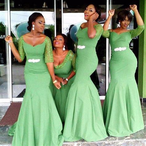 South Africa Mermaid Bridesmaid Dresses For Wedding Half Sleeves Scoop Neck Empire Long Maid Of