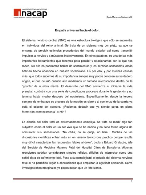 Ensayo Argumentativo Sobre El Aborto Dolor Sistema Nervioso Central