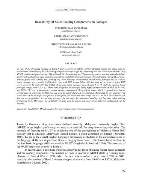 Free interactive exercises to practice online or download as pdf to print. (PDF) Readability Of Muet Reading Comprehension Passages