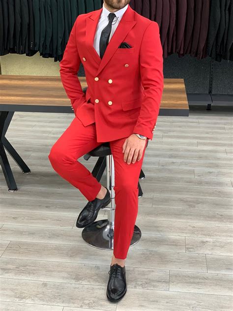 buy red slim fit double breasted suit by gentwith free shipping