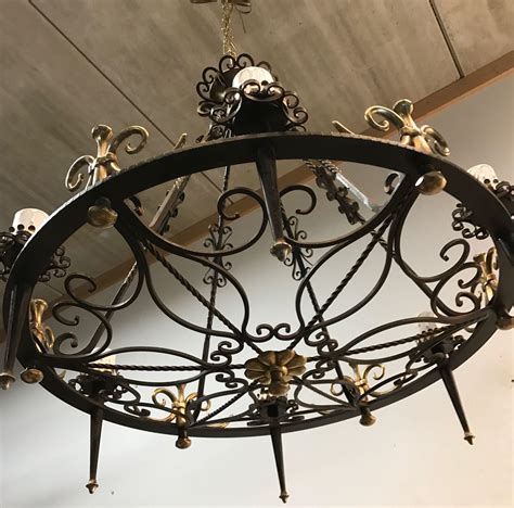 Large Matching Pair Wrought Iron Chandelier Bronze 6 Light From