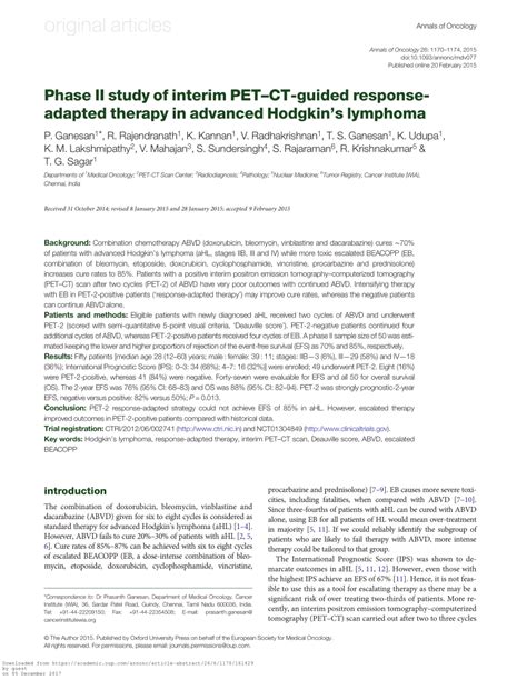 Pdf Phase Ii Study Of Interim Pet Ct Guided Response Adapted Therapy