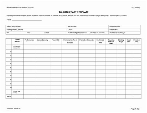 Travel Itinerary Template Excel