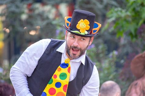 Man Dressed As A Clown And Wearing Stilts Editorial Stock Photo Image