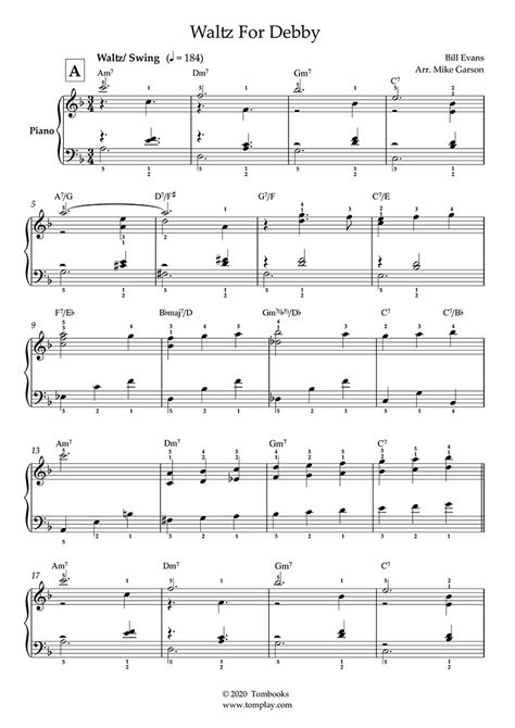 Waltz For Debby Easy Intermediate Level Solo Piano Bill Evans